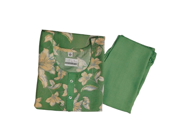 Women’s Green Floral Printed Kurti Set with Matching Bottom – Everyday Ethnic Wear